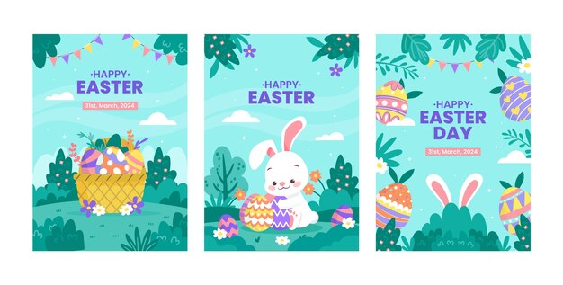 Flat greeting cards collection for easter holiday