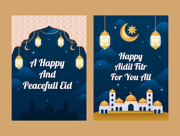 Flat greeting cards collection for eid al-fitr celebration