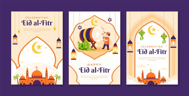 Flat greeting cards collection for eid al-fitr celebration