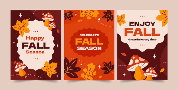 가을 시즌 축하를 위한 플랫 인사말 카드 컬렉션