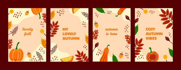 flat greeting cards collection for fall season celebration