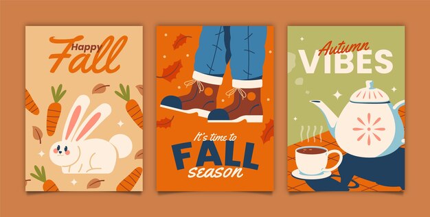 가을 시즌 축하를 위한 플랫 인사말 카드 컬렉션