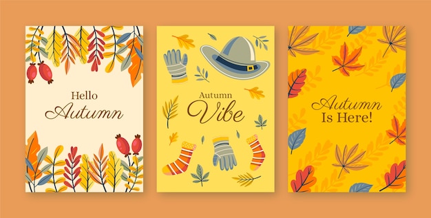 Flat greeting cards collection for fall season