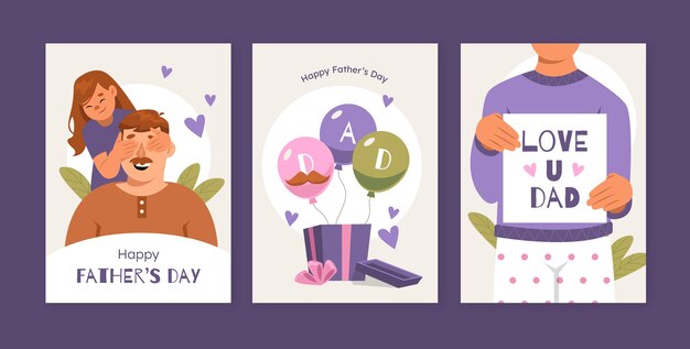 Flat greeting cards collection for father's day celebration