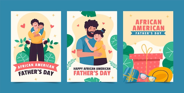 Free vector flat greeting cards collection for father's day celebration
