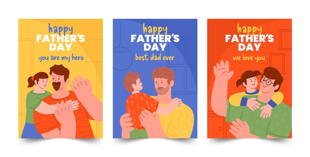 Коллекция плоских поздравительных открыток для празднования дня отца