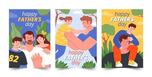 Коллекция плоских поздравительных открыток для празднования дня отца