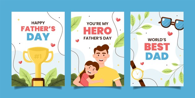 Flat greeting cards collection for father's day celebration