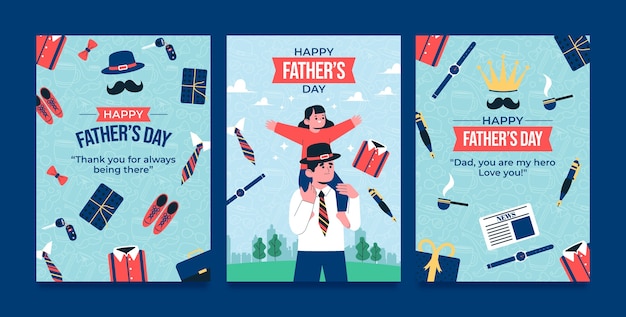 Free vector flat greeting cards collection for fathers day celebration