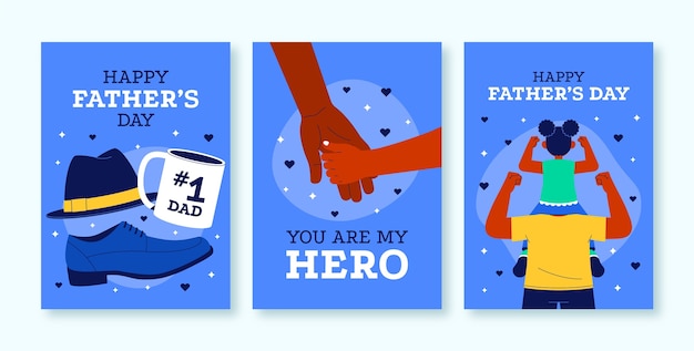 Free vector flat greeting cards collection for fathers day celebration