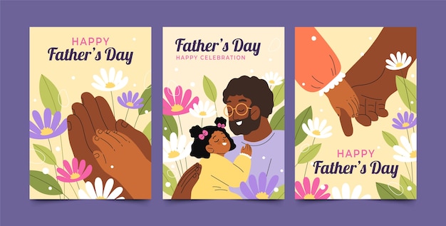 Free vector flat greeting cards collection for fathers day celebration
