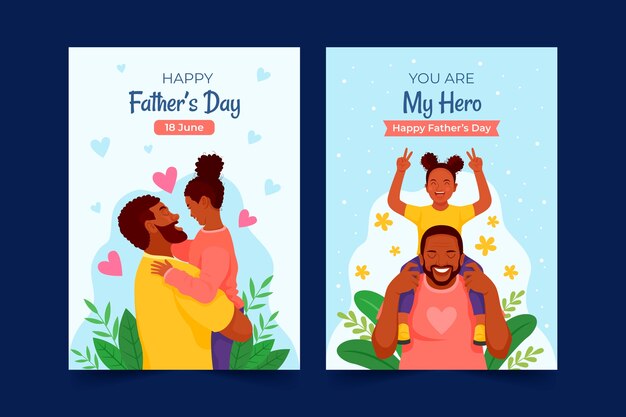 Flat greeting cards collection for fathers day celebration