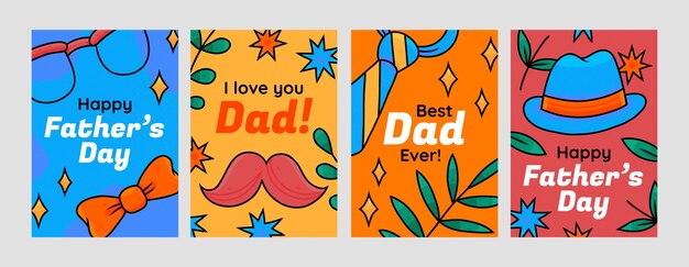 Flat greeting cards collection for fathers day celebration