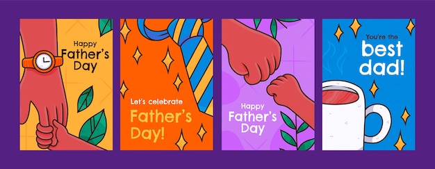 Flat greeting cards collection for fathers day celebration