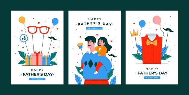 Free vector flat greeting cards collection for fathers day celebration