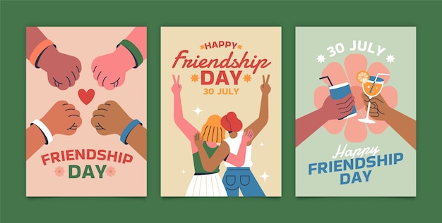 무료 벡터 국제 우정의 날 축하를 위한 플랫 인사말 카드 컬렉션