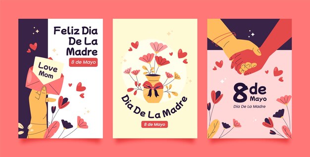 Коллекция плоских поздравительных открыток для празднования дня матери