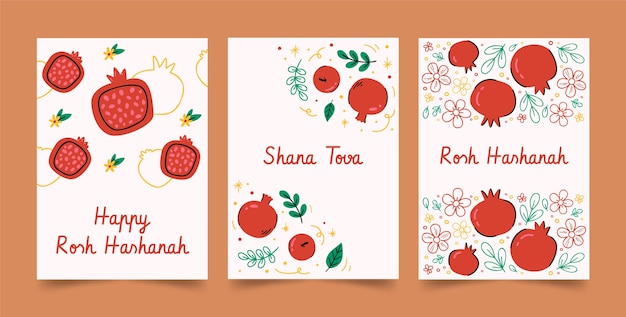 무료 벡터 rosh hashanah 유대인 새해 축하를 위한 플랫 인사말 카드 컬렉션