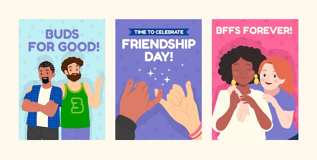 Коллекция плоских поздравительных открыток для празднования дня дружбы