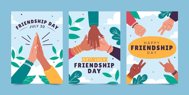 友情の日のお祝いのためのフラット グリーティング カード コレクション