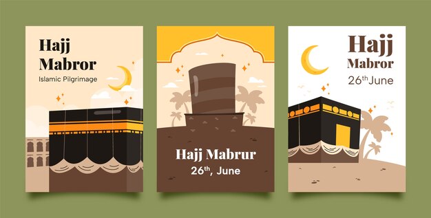 Flat greeting cards collection for hajj islamic pilgrimage