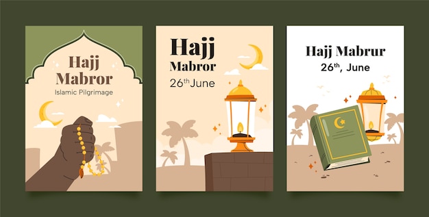 Flat greeting cards collection for hajj islamic pilgrimage