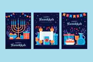 Vettore gratuito collezione di biglietti d'auguri piatti per la celebrazione di hanukkah