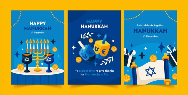 ハヌカのお祝いのためのフラット グリーティング カード コレクション