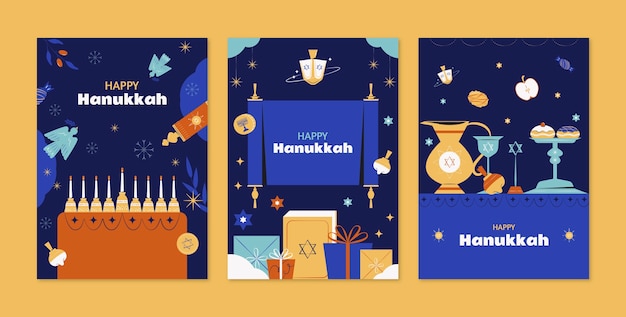 Free vector flat greeting cards collection for hanukkah celebration