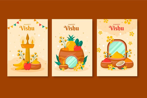 ヒンズー教のヴィシュ祭のお祝いのためのフラット グリーティング カード コレクション