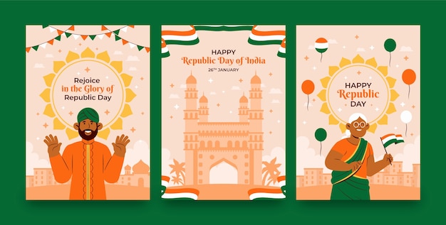 インド共和国記念日のフラットグリーティングカードコレクション