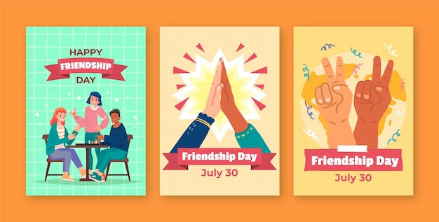 국제 우정의 날 축하를 위한 플랫 인사말 카드 컬렉션