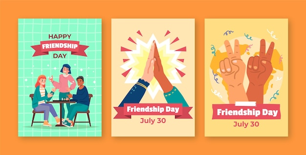 Flat greeting cards collection for international friendship day celebration