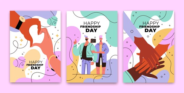 Flat greeting cards collection for international friendship day celebration