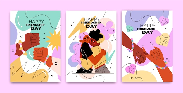 Flat greeting cards collection for international friendship day celebration