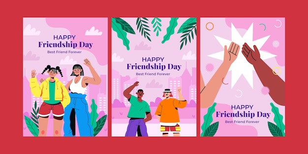 Flat greeting cards collection for international friendship day celebration