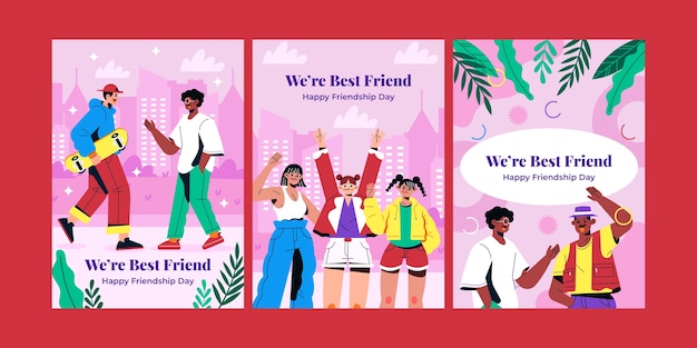 Flat greeting cards collection for international friendship day celebration