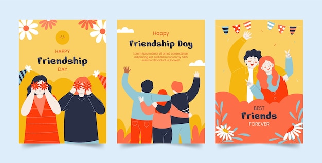Flat greeting cards collection for international friendship day celebration