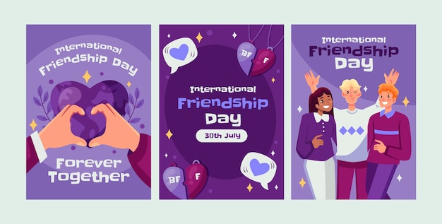 Flat greeting cards collection for international friendship day celebration