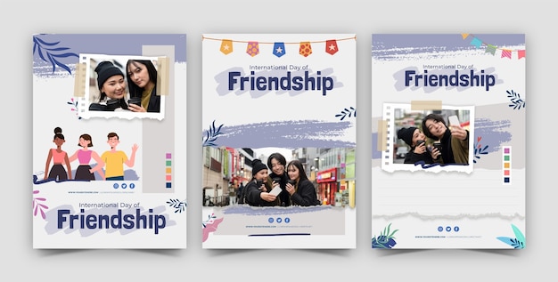 Flat greeting cards collection for international friendship day celebration