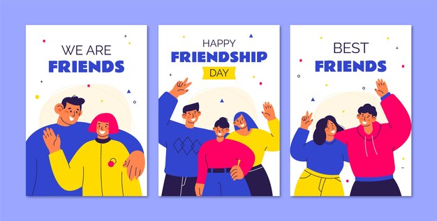 Flat greeting cards collection for international friendship day celebration