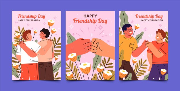 Flat greeting cards collection for international friendship day celebration