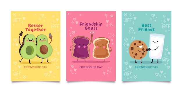 Flat greeting cards collection for international friendship day celebration