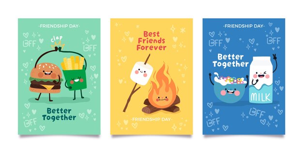 Flat greeting cards collection for international friendship day celebration