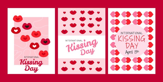 국제 키스 데이 축하를 위한 평평한 인사카드 컬렉션