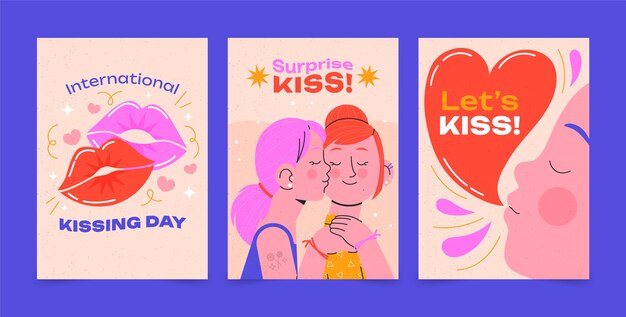Коллекция плоских открыток для празднования Международного дня поцелуя