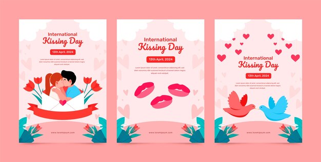 Коллекция плоских поздравительных открыток к Международному дню поцелуя