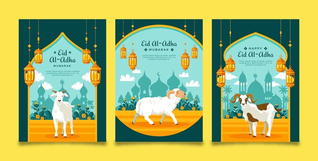 flat greeting cards collection for islamic eid al-adha celebration