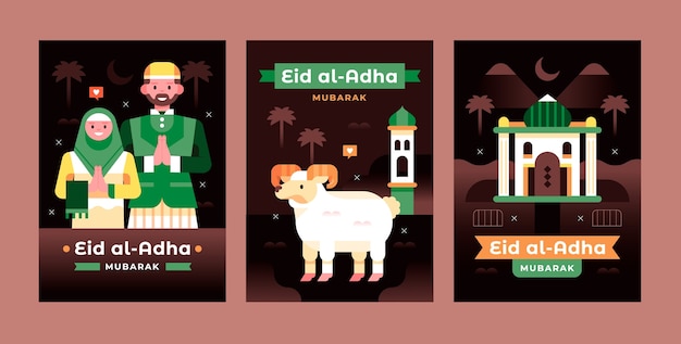 Flat greeting cards collection for islamic eid al-adha celebration