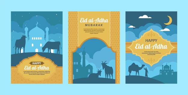 Free vector flat greeting cards collection for islamic eid al-adha celebration